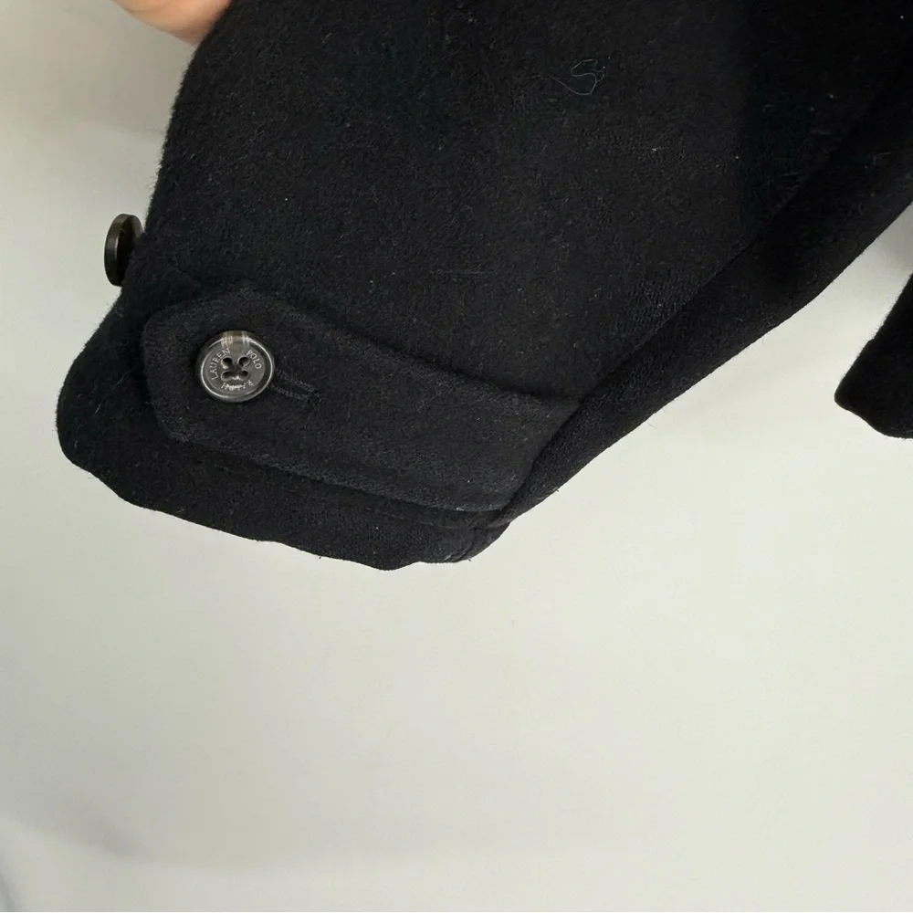 Polo Ralph Lauren Coat Mens Large Black Full Zip Lined Jacket Wool Blend